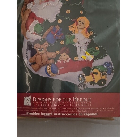Designs For The Needle 18" Christmas Felt Stocking Kit Santa & Tree 9903 NOS - Picture 3 of 6
